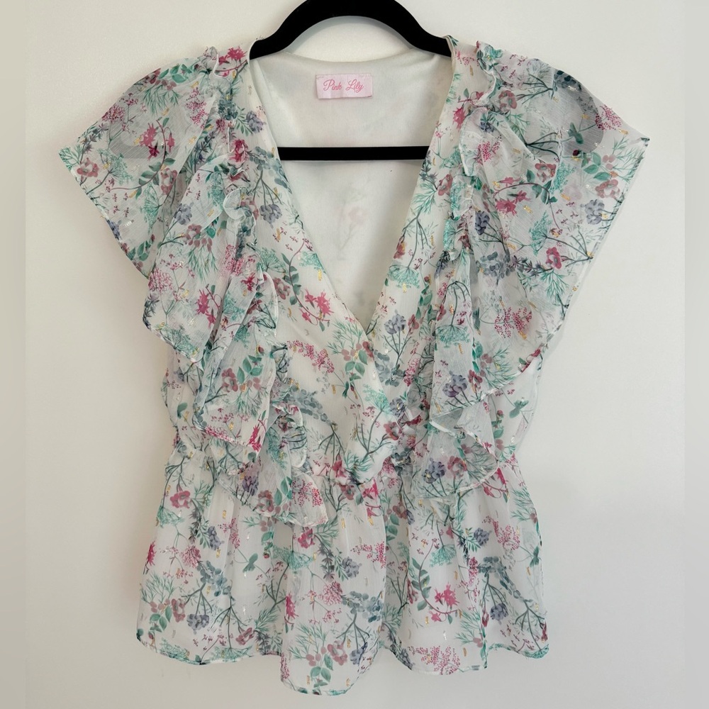 Pink Lily Floral Blouse - Small